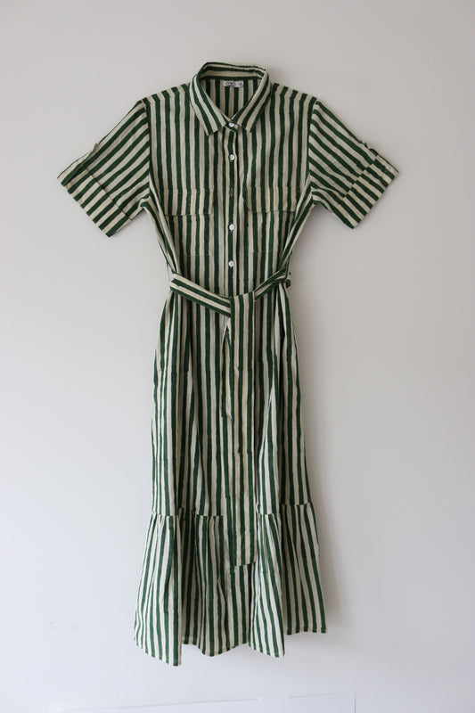 Green Striped Midi Dress