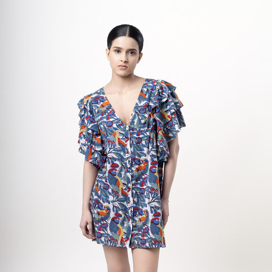 Macaw Buttoned Mini Dress