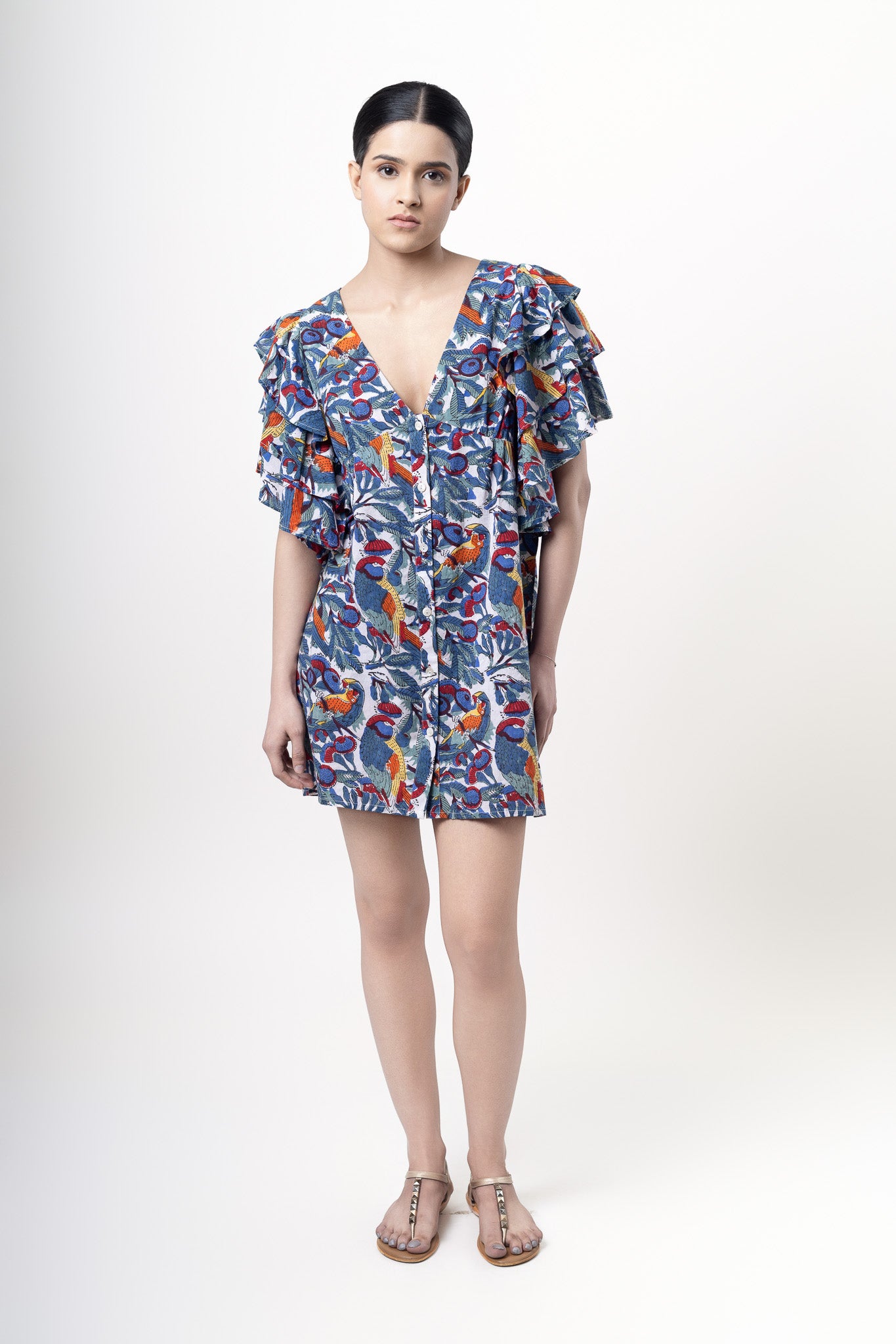 Macaw Buttoned Mini Dress